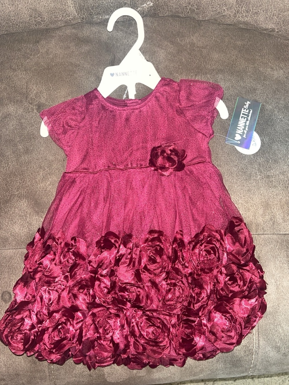 Nanette Baby Girls Burgundy Rose Floral Dress NWT